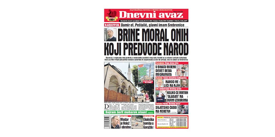 Danas u "Dnevnom avazu" čitajte: Brine moral onih koji predvode narod