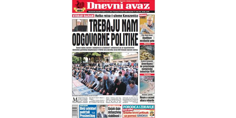 Danas u "Dnevnom avazu" čitajte - Trebaju nam odgovorne politike