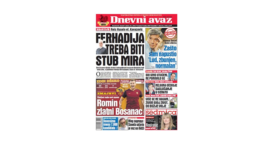 Danas u "Dnevnom avazu" čitajte: Ferhadija treba biti stub mira