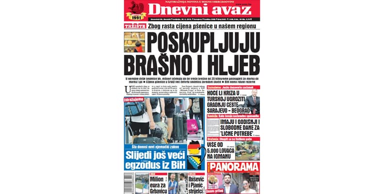 Danas u "Dnevnom avazu" čitajte - Poskupljuju brašno i hljeb