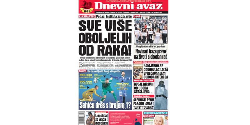 Danas u "Dnevnom avazu" čitajte - Sve više oboljelih od raka