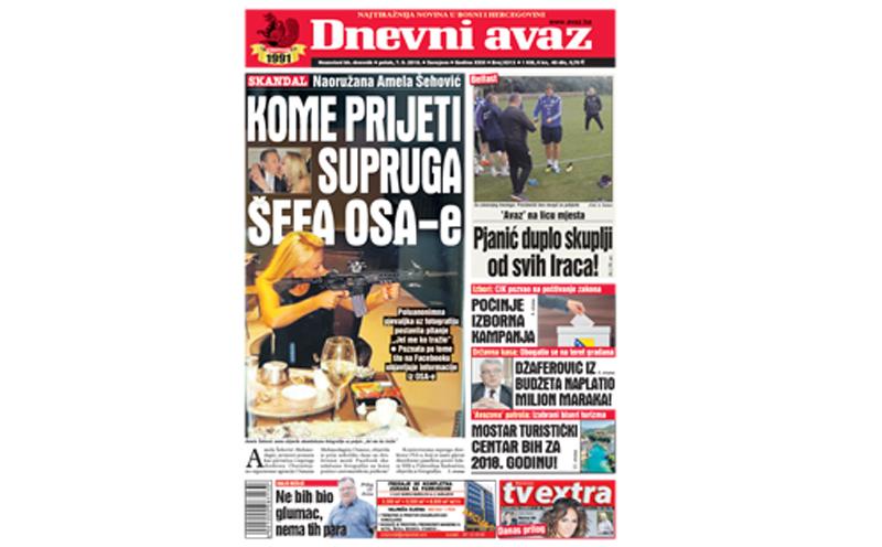 Danas u "Dnevnom avazu" čitajte: Kome prijeti supruga šefa OSA-e
