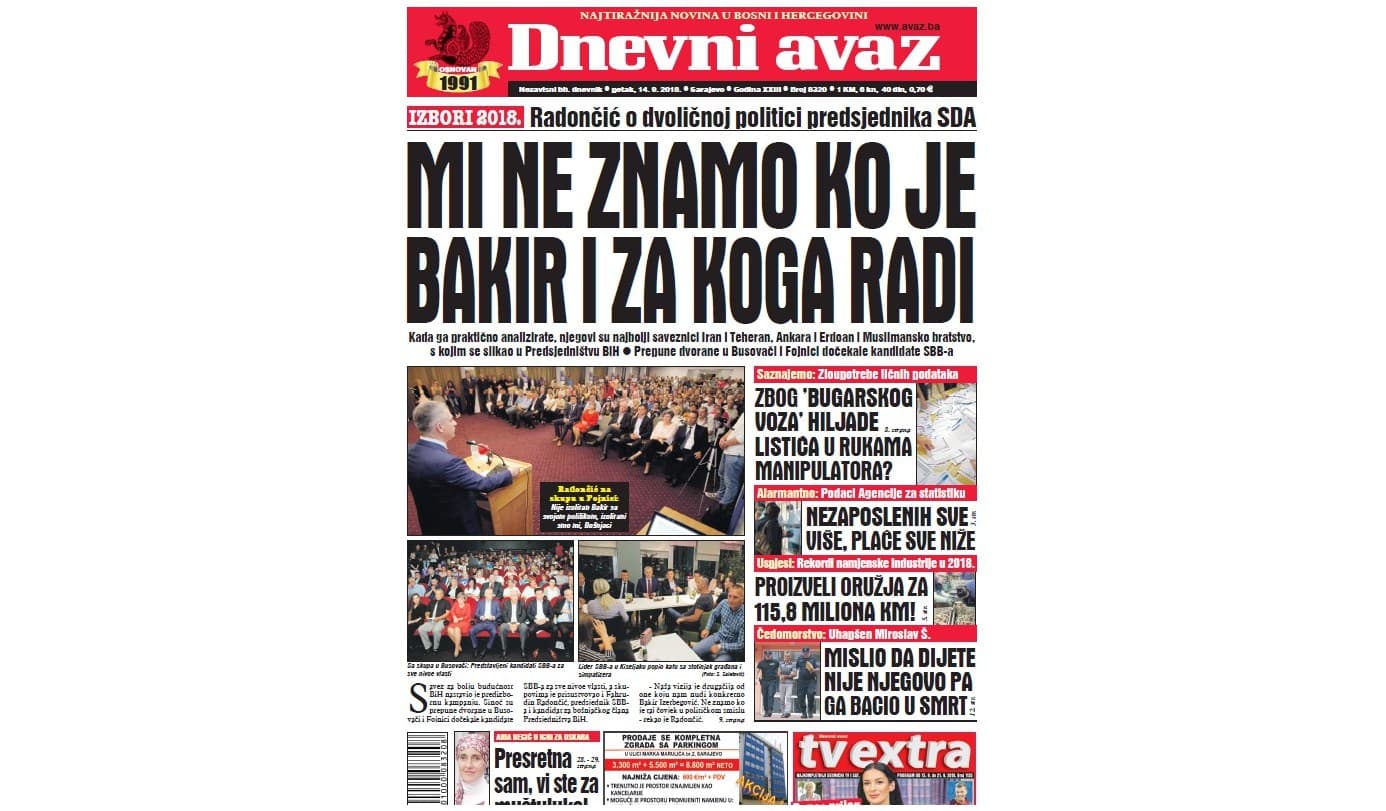Danas u "Dnevnom avazu" čitajte: Mi ne znamo ko je Bakir i za koga radi