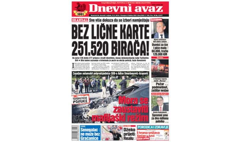 Danas u "Dnevnom avazu" čitajte: Bez lične karte 251.520 birača!