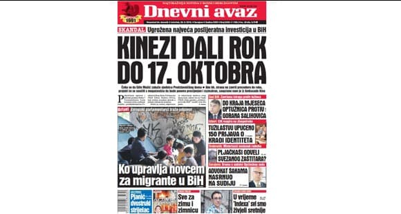 Danas u "Dnevnom avazu" čitajte: Kinezi dali rok do 17. oktobra