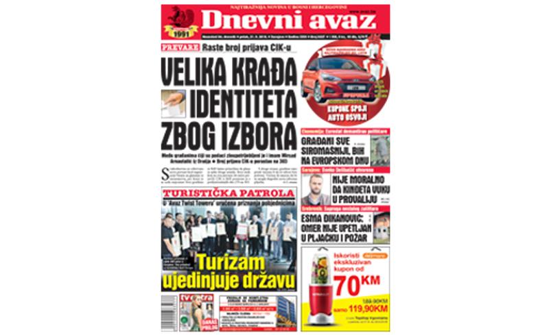Danas u "Dnevnom avazu" čitajte: Velika krađa identiteta zbog izbora