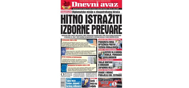 Danas u "Dnevnom avazu" čitajte: Hitno istražiti izborne prevare