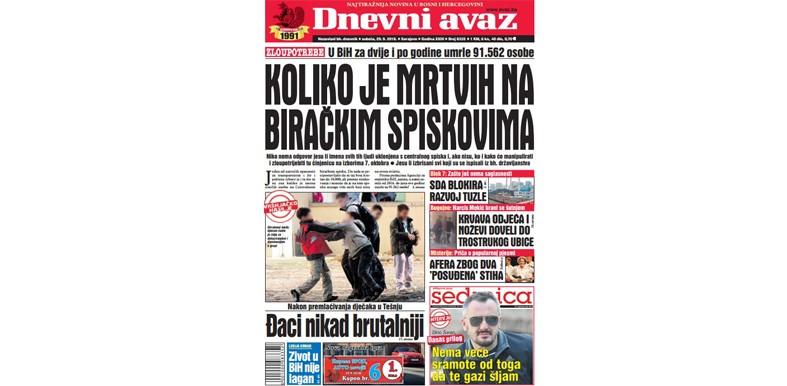 Danas u "Dnevnom avazu" čitajte: Koliko je mrtvih na biračkim spiskovima