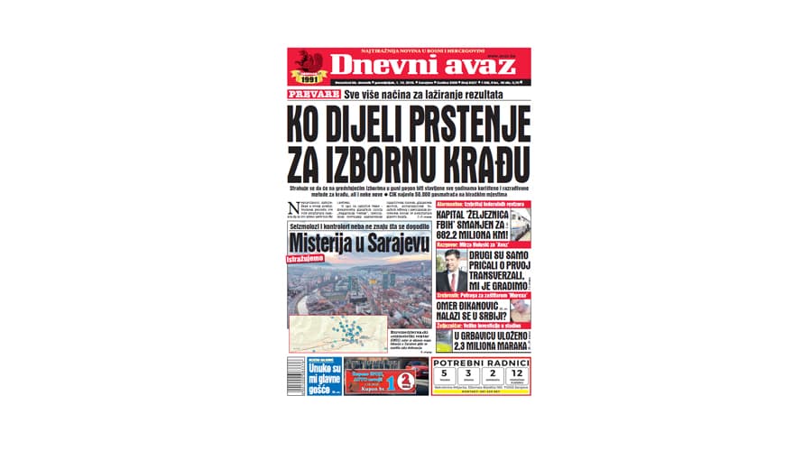 Danas u "Dnevnom avazu" čitajte - Ko dijeli prstenje za izbornu krađu