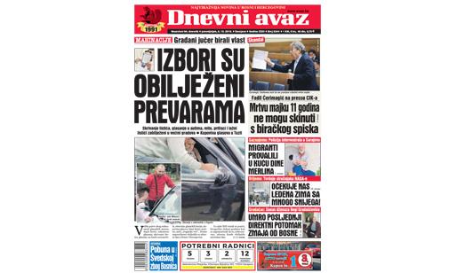 Danas u "Dnevnom avazu" čitajte: Izbori obilježeni prevarama