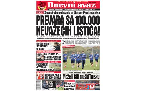Danas u "Dnevnom avazu" čitajte: Prevara sa 100.000 nevažećih listića