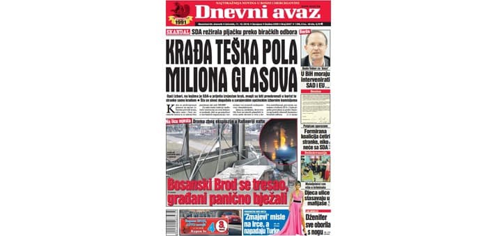 Danas u "Dnevnom avazu" čitajte: Krađa teška pola miliona glasova