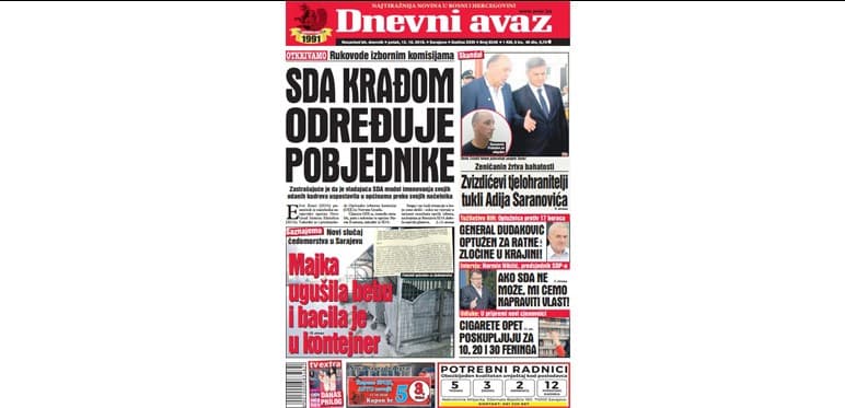 Danas u "Dnevnom avazu" čitajte: SDA krađom određuje pobjednike
