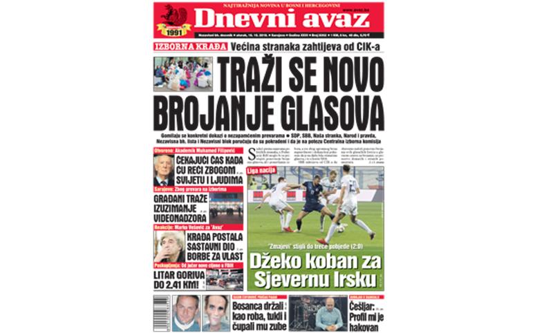 Danas u "Dnevnom avazu" čitajte: Traži se novo brojanje glasova