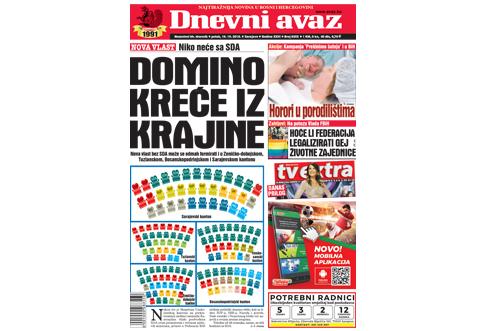 Danas u "Dnevnom avazu" čitajte: Domino kreće iz Krajine