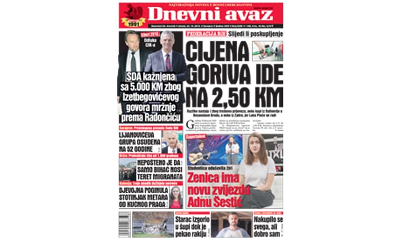 Danas u "Dnevnom avazu" čitajte: Cijena goriva ide na 2,50 KM