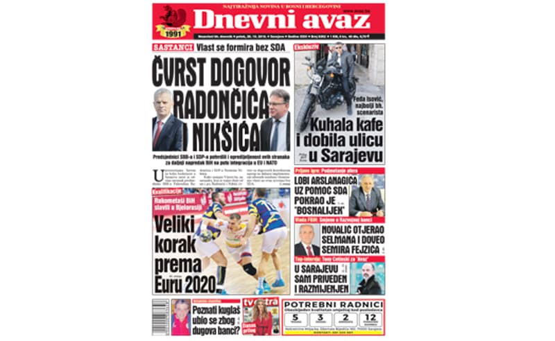 Danas u "Dnevnom avazu" čitajte: Čvrst dogovor Radončića i Nikšića