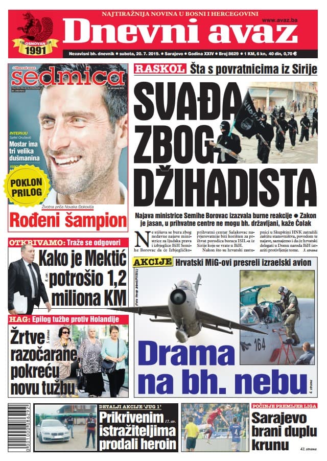 Naslovnica "Dnevnog avaza" - Avaz