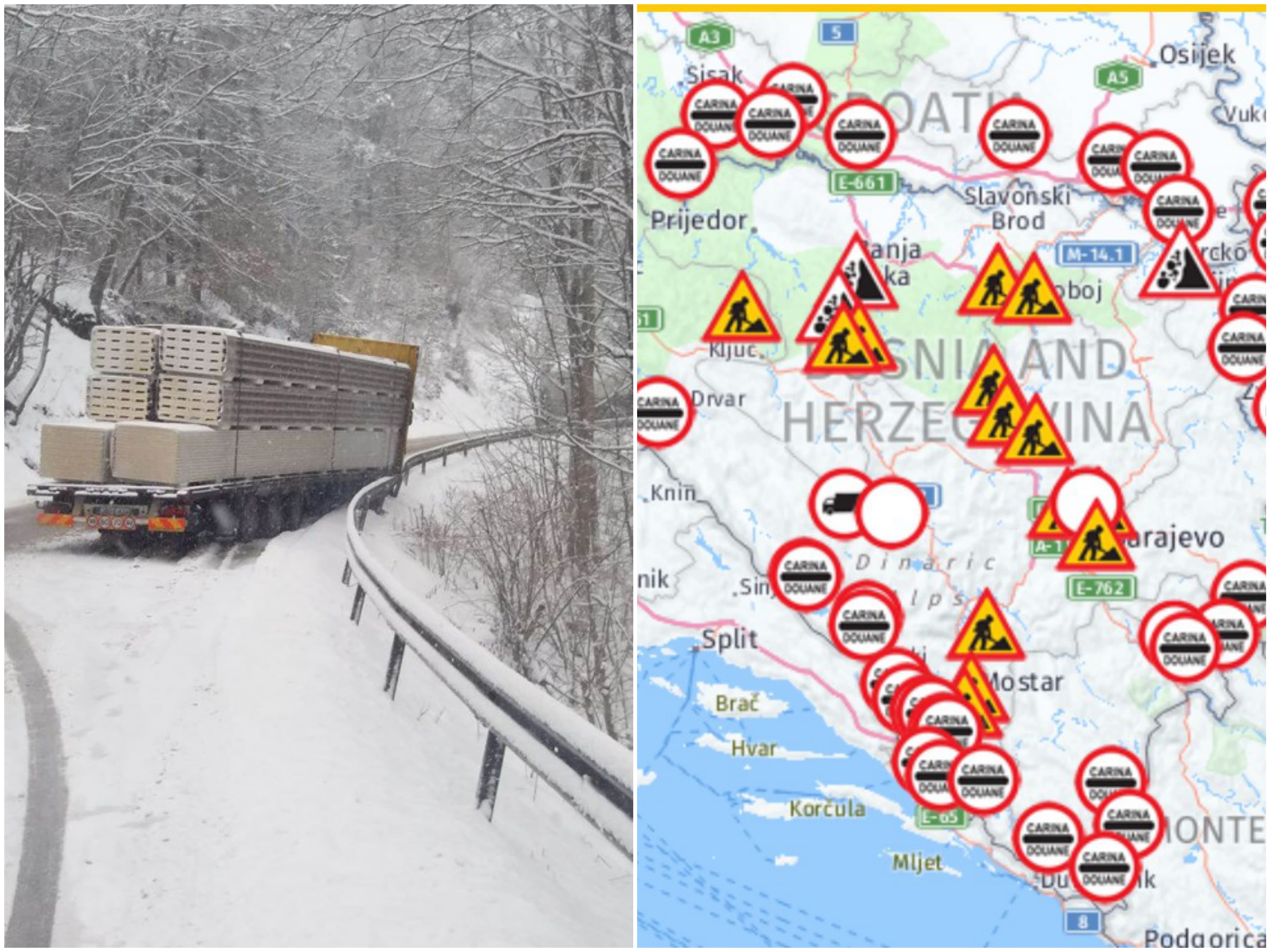 Regionalni put Prozor - Tomislavgrad zbog jakog vjetra i snježnih nanosa zatvoren za saobraćaj