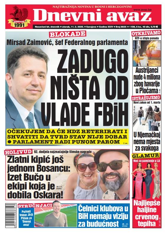 Naslovna strana "Dnevnog avaza" - Avaz