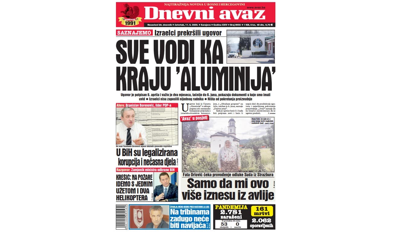 Danas u "Dnevnom avazu" čitajte: Sve vodi ka kraju "Aluminija"