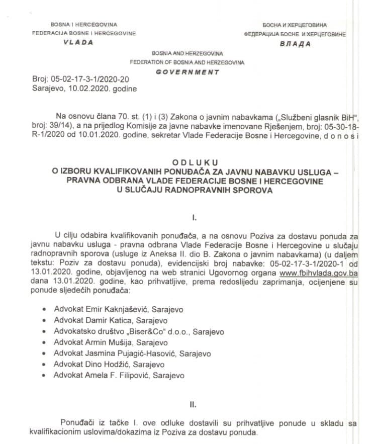 Faksimil odluke Federalne vlade - Avaz
