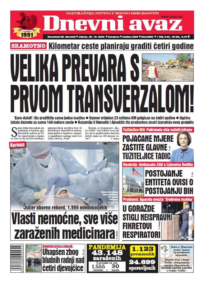 Današnja naslovnica "Dnevnog avaza" - Avaz