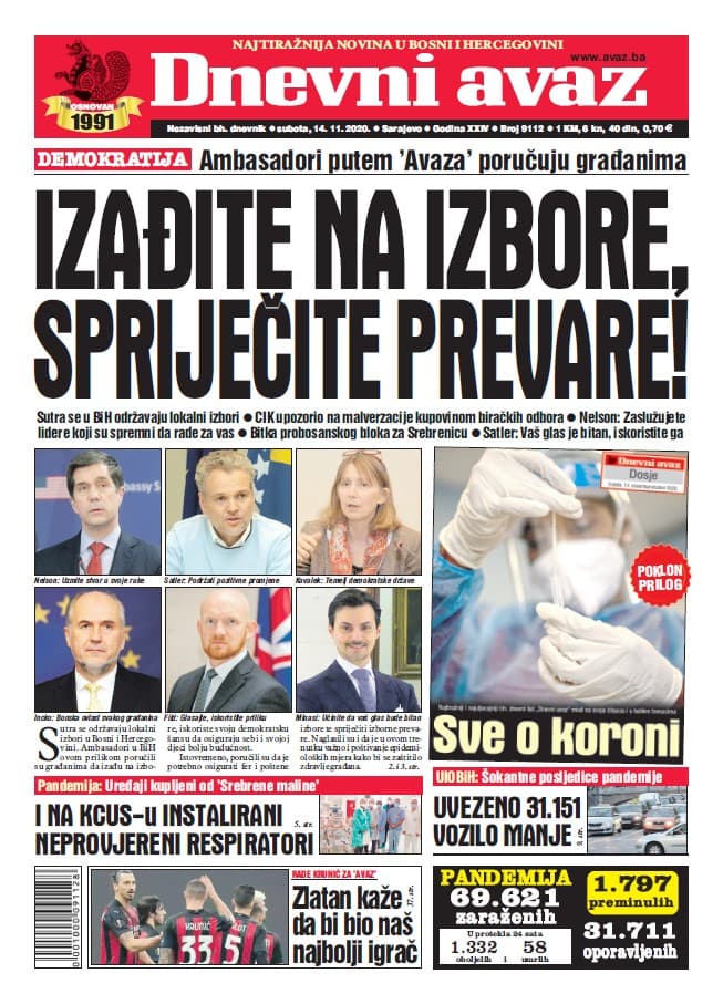 Današnja naslovnica "Dnevnog avaza" - Avaz