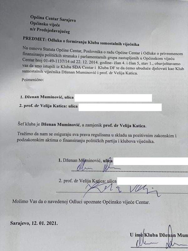 Facsimile of the decision on the formation of the Club of Independent Councilors - Avaz