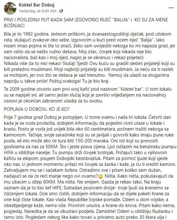 Faksimil Dobojlijinog statusa - Avaz