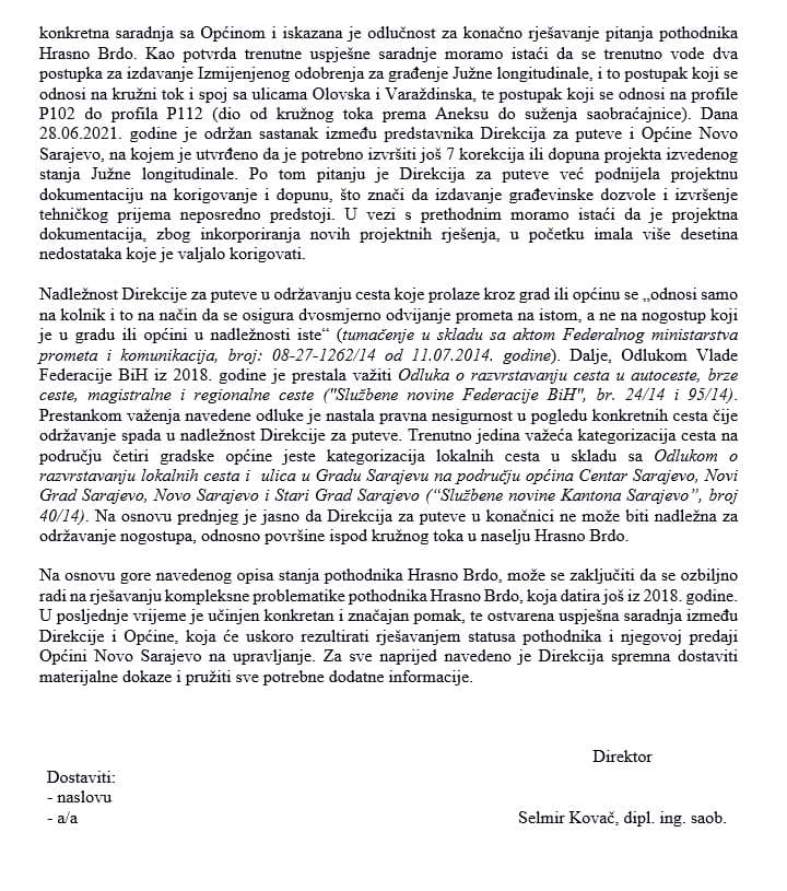 Odgovor direktora Direkcije za puteve KS - Avaz