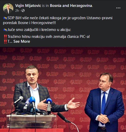 Objava Vojina Mijatovića na Facebooku - Avaz