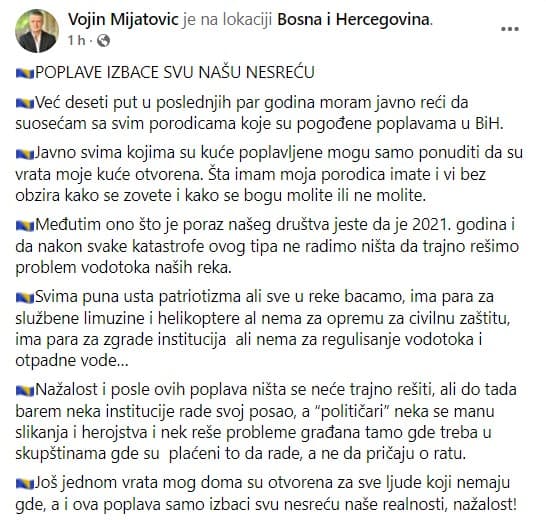 Objava Vojina Mijatovića - Avaz