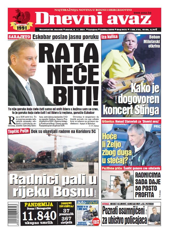 Današnja naslovnica "Dnevnog avaza" - Avaz