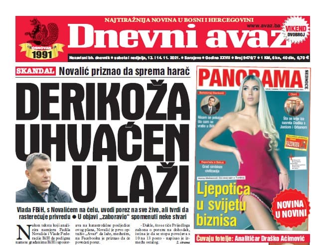 Danas u "Dnevnom avazu": Derikoža uhvaćen u laži