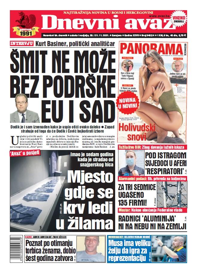 Današnja naslovnica "Dnevnog avaza" - Avaz
