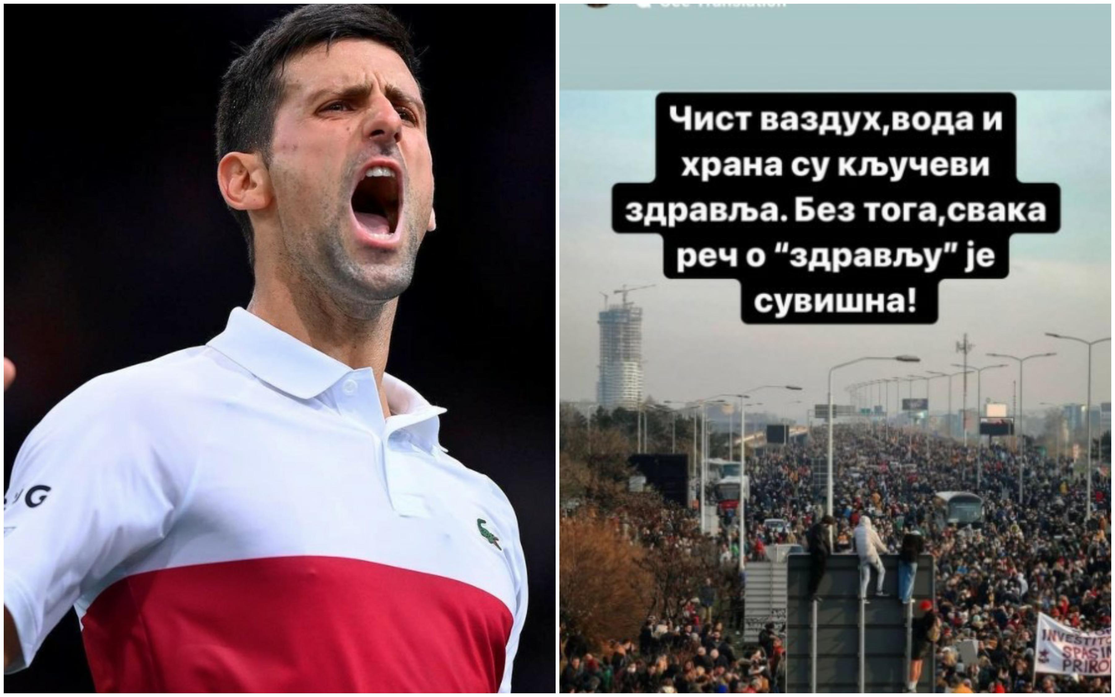 Novak Đoković objavio fotografiju protesta u Srbiji uz opis: Čist vazduh, voda i hrana su ključevi zdravlja