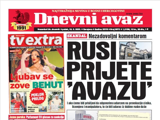 Danas u "Dnevnom avazu" čitajte: Rusi prijete "Avazu"