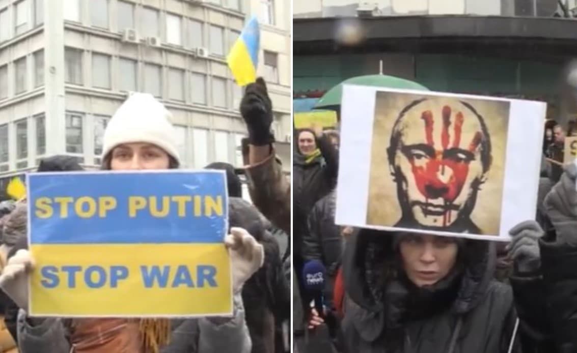 Novosađani ustali protiv ruske agresije: Slava Ukrajini, Putin kao Hitler