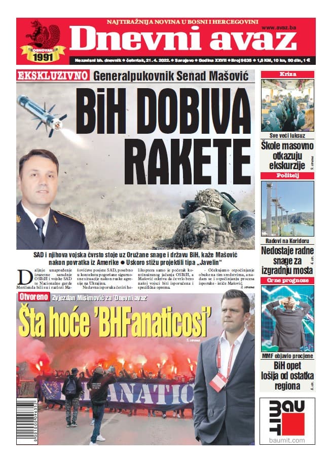 Naslovnica "Dnevnog avaza" - Avaz