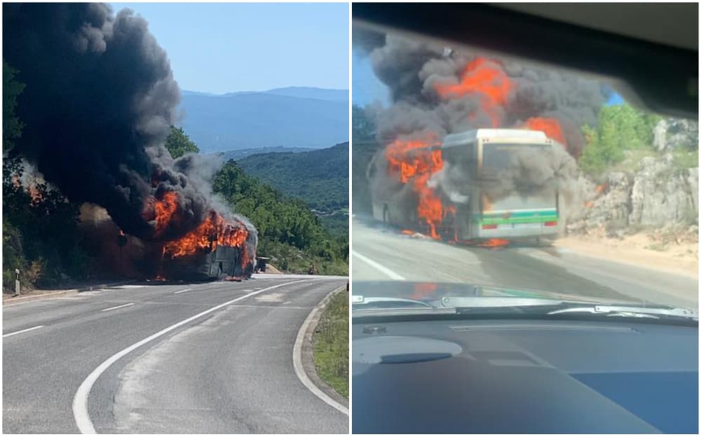 Dramatične fotografije: Zapalio se autobus koji je prevozio učenike iz BiH na ekskurziju u Hrvatsku