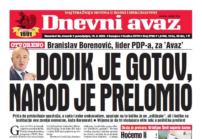 Danas u "Dnevnom avazu" čitajte: Dodik je gotov, narod je prelomio