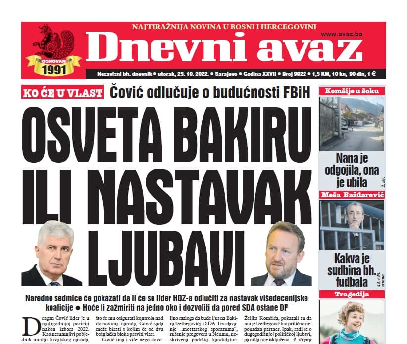 Danas u "Dnevnom avazu" čitajte: Osveta Bakiru ili nastavak ljubavi