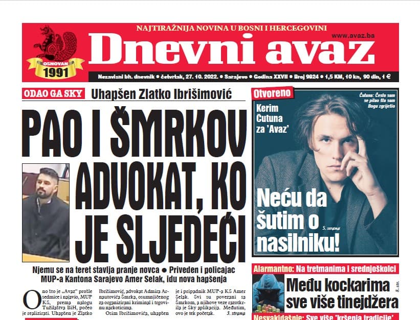 Danas u "Dnevnom avazu" čitajte: Pao i Šmrkov advokat, ko je sljedeći?