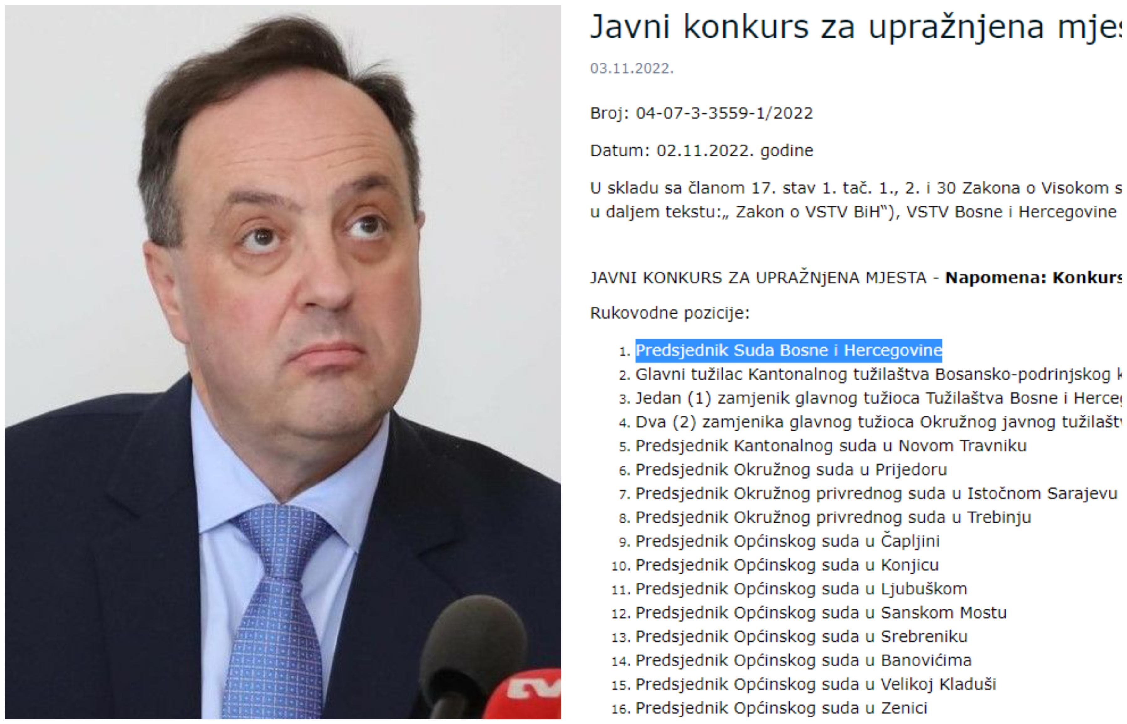 Objavljen konkurs za predsjednika Suda BiH: Ko se sve prijavio i kome pripada ova pozicija