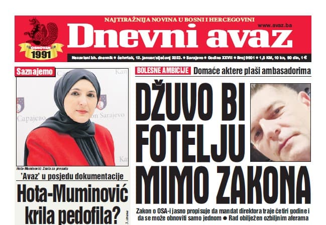 Danas u "Dnevnom avazu" čitajte: Džuvo bi fotelju mimo zakona