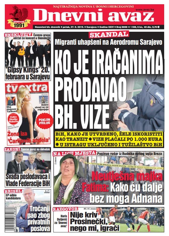 Naslovnica "Dnevnog avaza" - Avaz