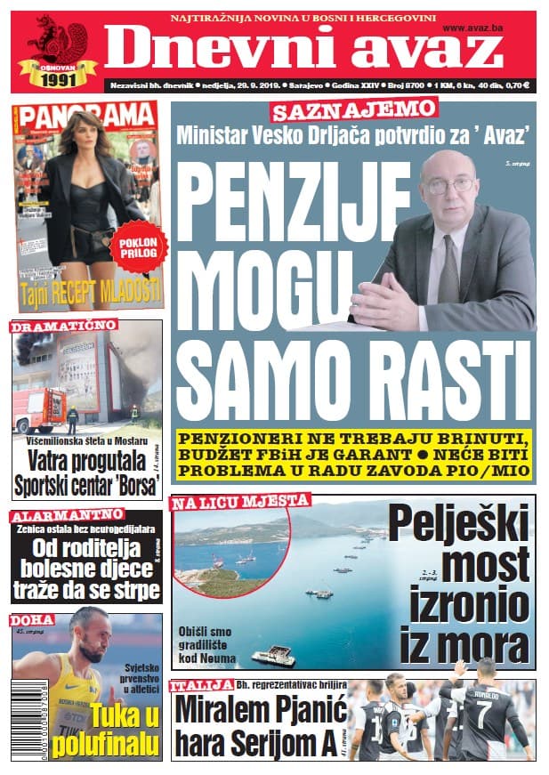 Naslovnica "Dnevnog avaza" - Avaz