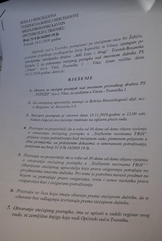 Rješenje Općinskog suda u Travniku - Avaz