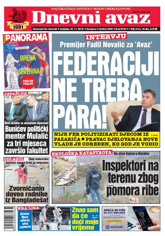 Naslovna strana "Dnevnog avaza" - Avaz